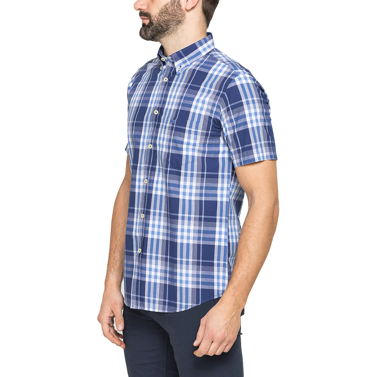 Camicia a maniche corte a quadretti da Uomo blu e bianca Carrera Jeans - Image 2