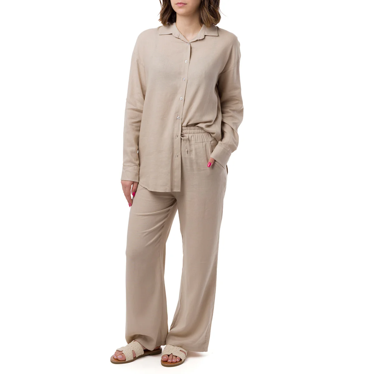 Camicia Beige da Donna in Misto Lino a Manica Lunga Swish Jeans - Image 2