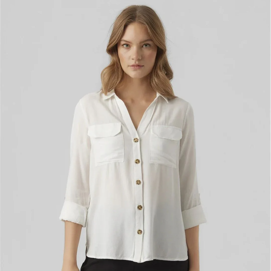 Camicia bianca da donna con tasche Vero Moda - Image 4