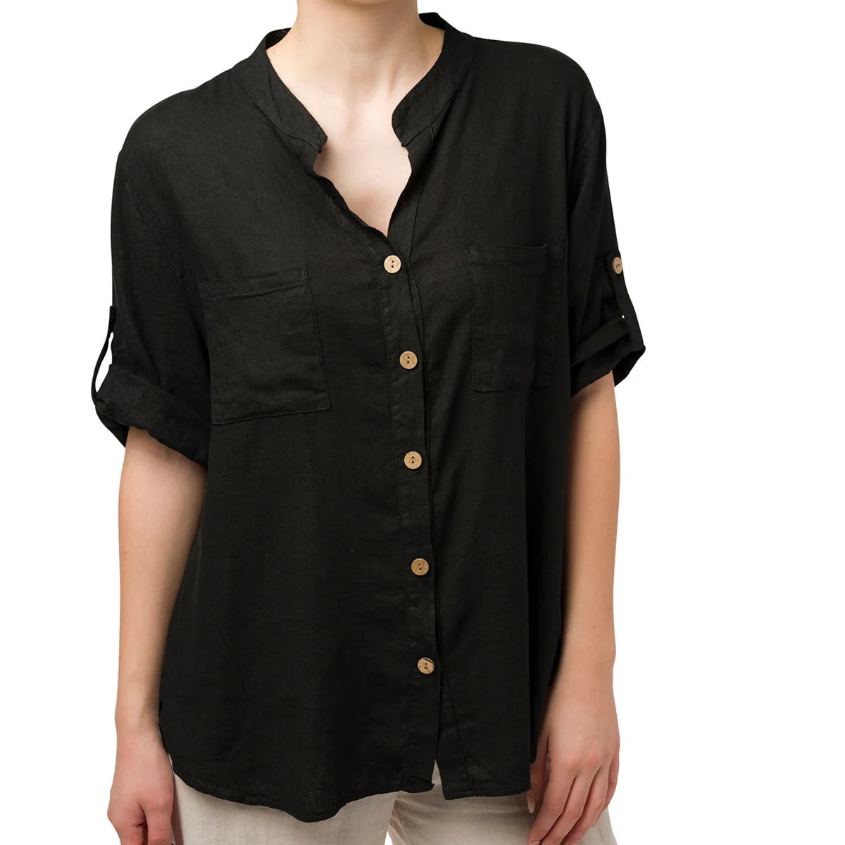 Camicia da donna misto lino nera Swish Jeans