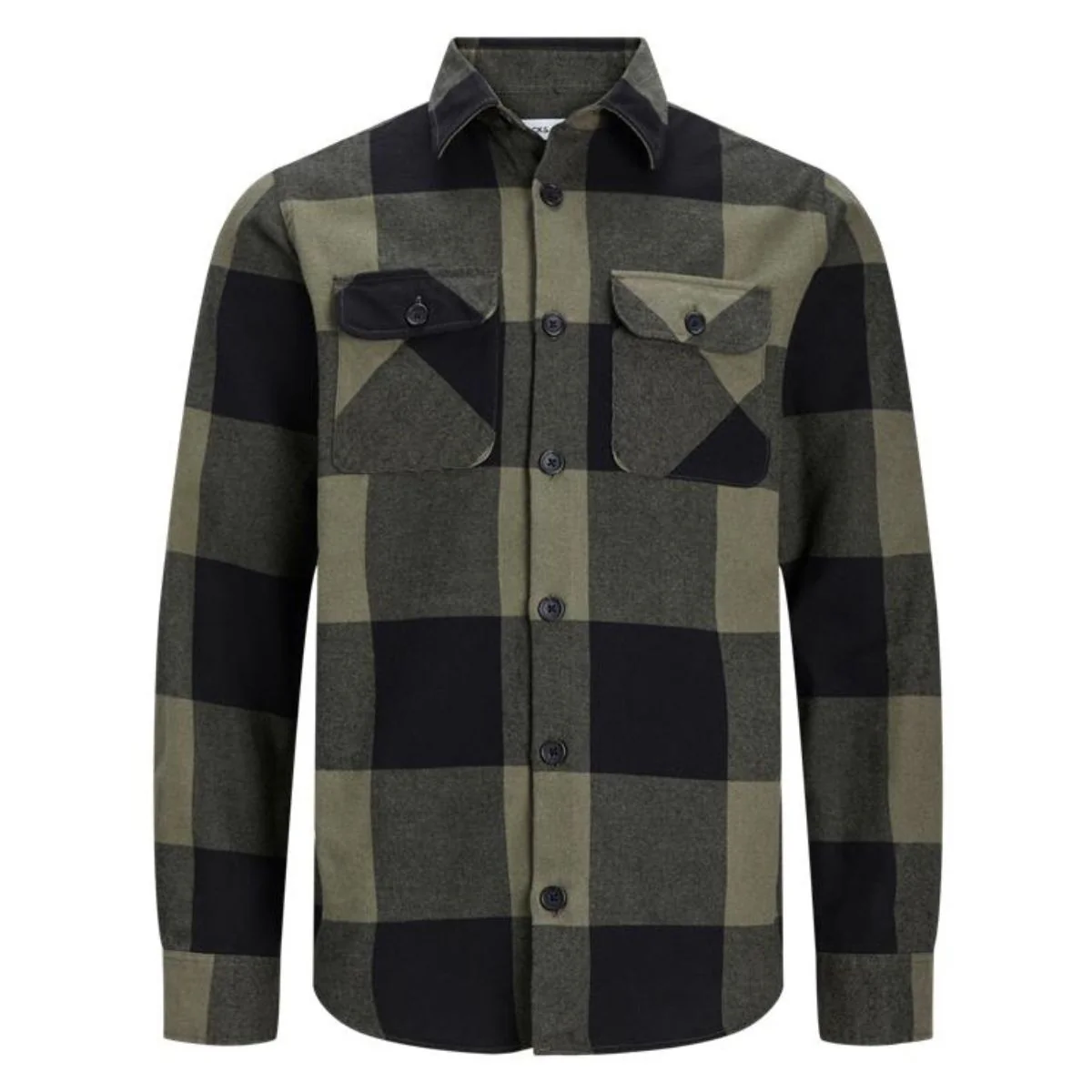 Camicia da uomo nera e verde militare a quadri con bottoni Jack & Jones - Image 4