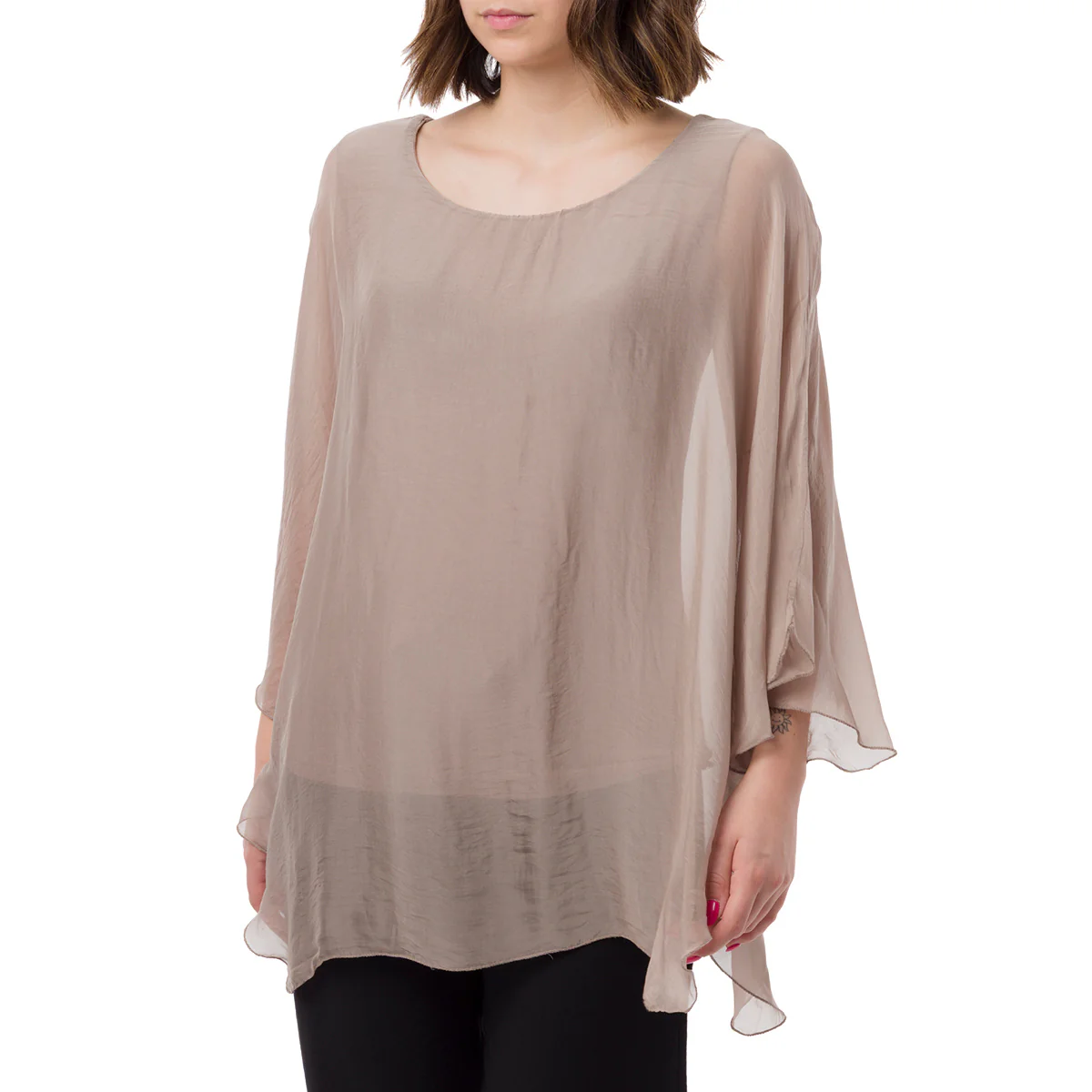 Camicia Taupe a Maniche Corte da Donna Semi Trasparente con Fodera Swish Jeans - Image 2