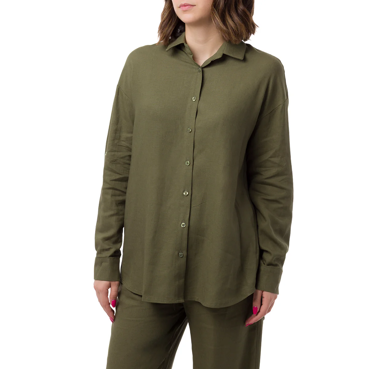 Camicia Verde da Donna in Misto Lino a Manica Lunga Swish Jeans - Image 2