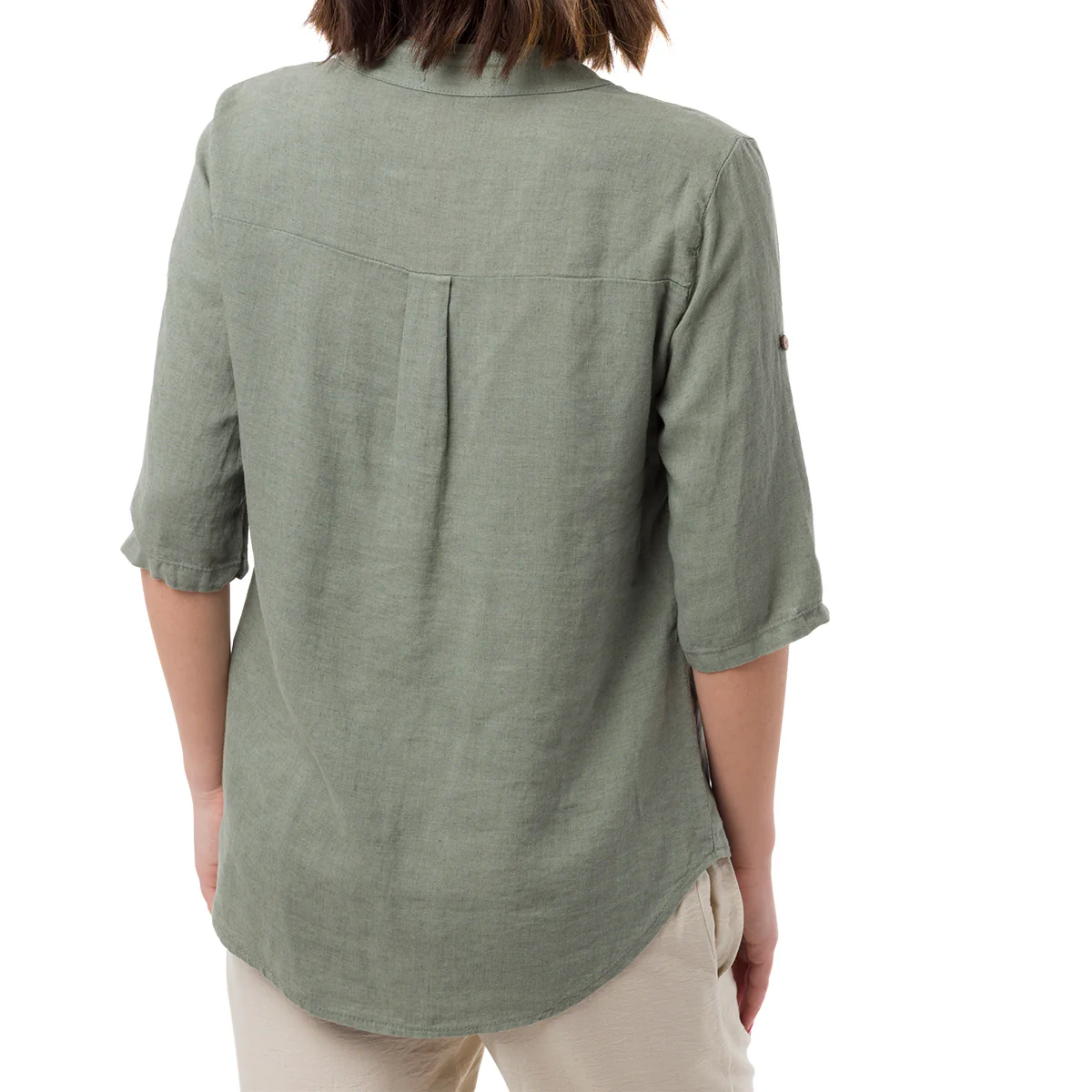 Camicia Verde da Donna in Misto Lino con Collo alla Coreana Swish Jeans - Image 3