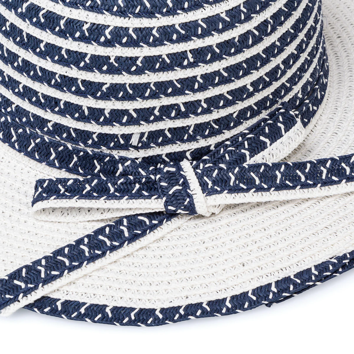 Cappello di paglia bianco da bambina a tesa larga con strisce blu decorative Settenote - Image 2