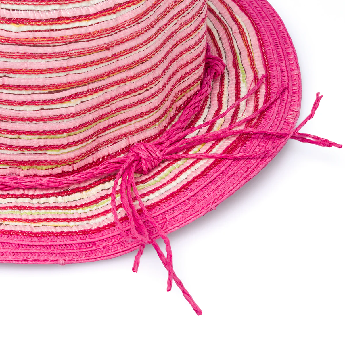 Cappello di paglia fucsia a tesa larga da bambina con strisce multicolore Settenote - Image 2