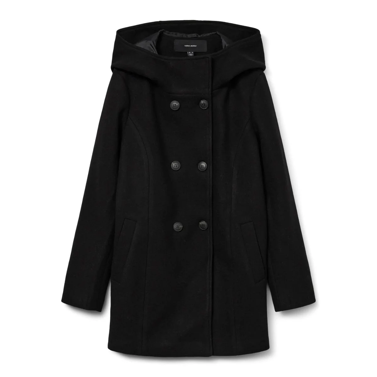 Cappotto da donna nero con cappuccio e chiusura doppiopetto Vero Moda - Image 4