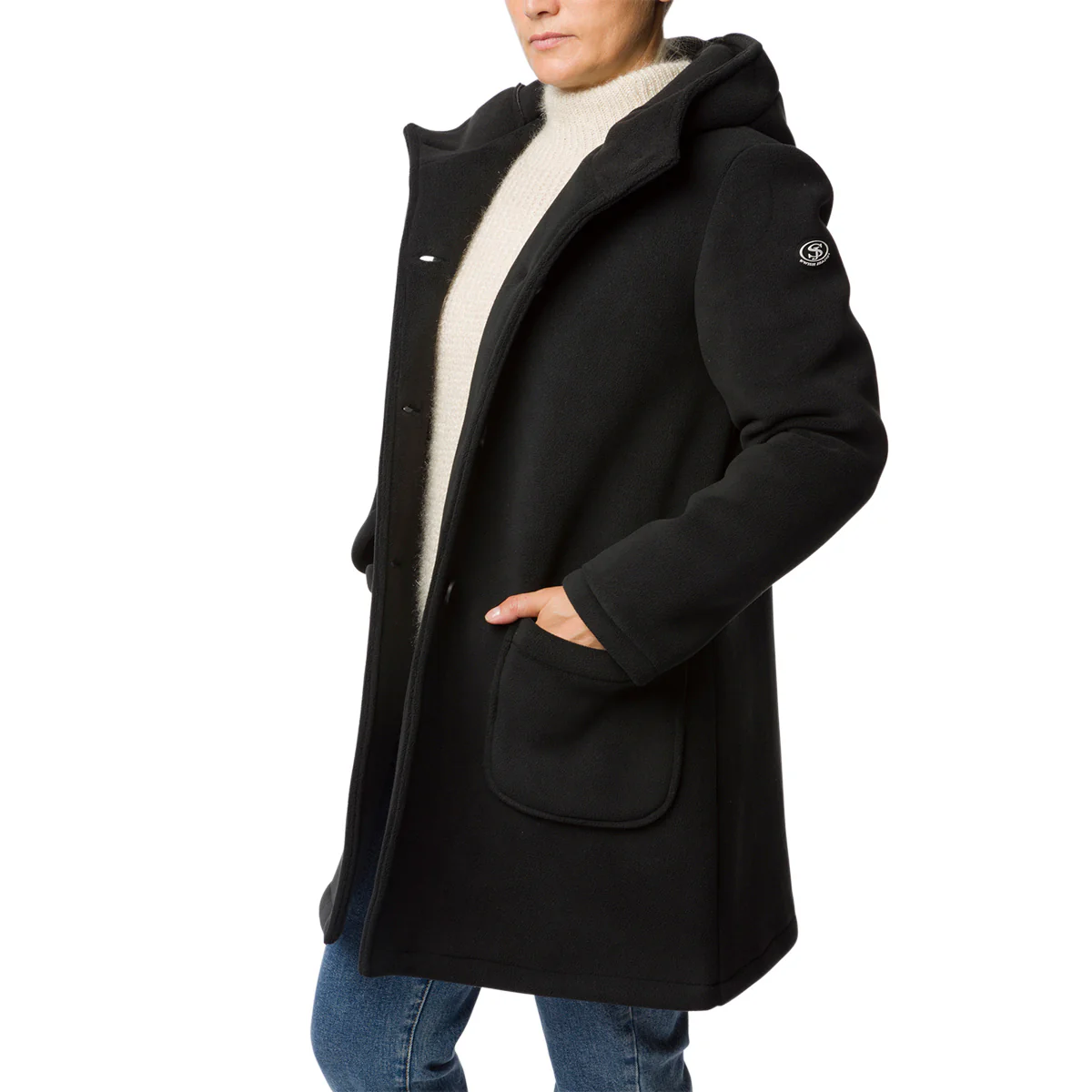Cappotto nero da donna con cappuccio Swish Jeans - Image 2