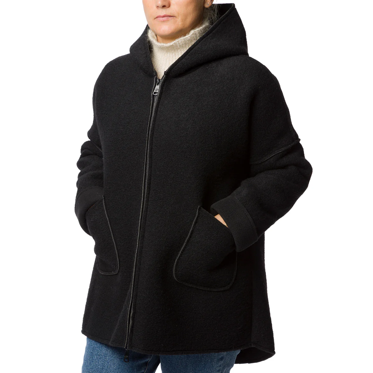 Cappotto nero in lana cotta da donna Swish Jeans