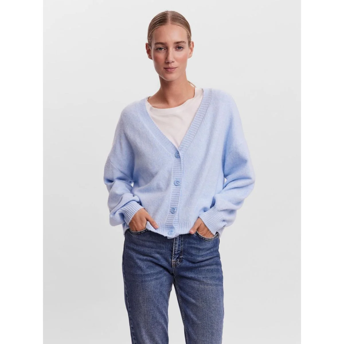 Cardigan azzurro con bottoni da donna Vero Moda