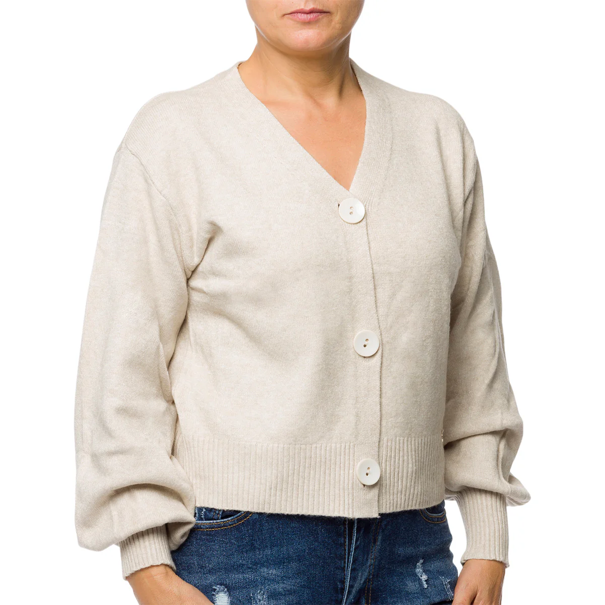 Cardigan corto grigio da donna con chiusura a bottoni Swish Jeans