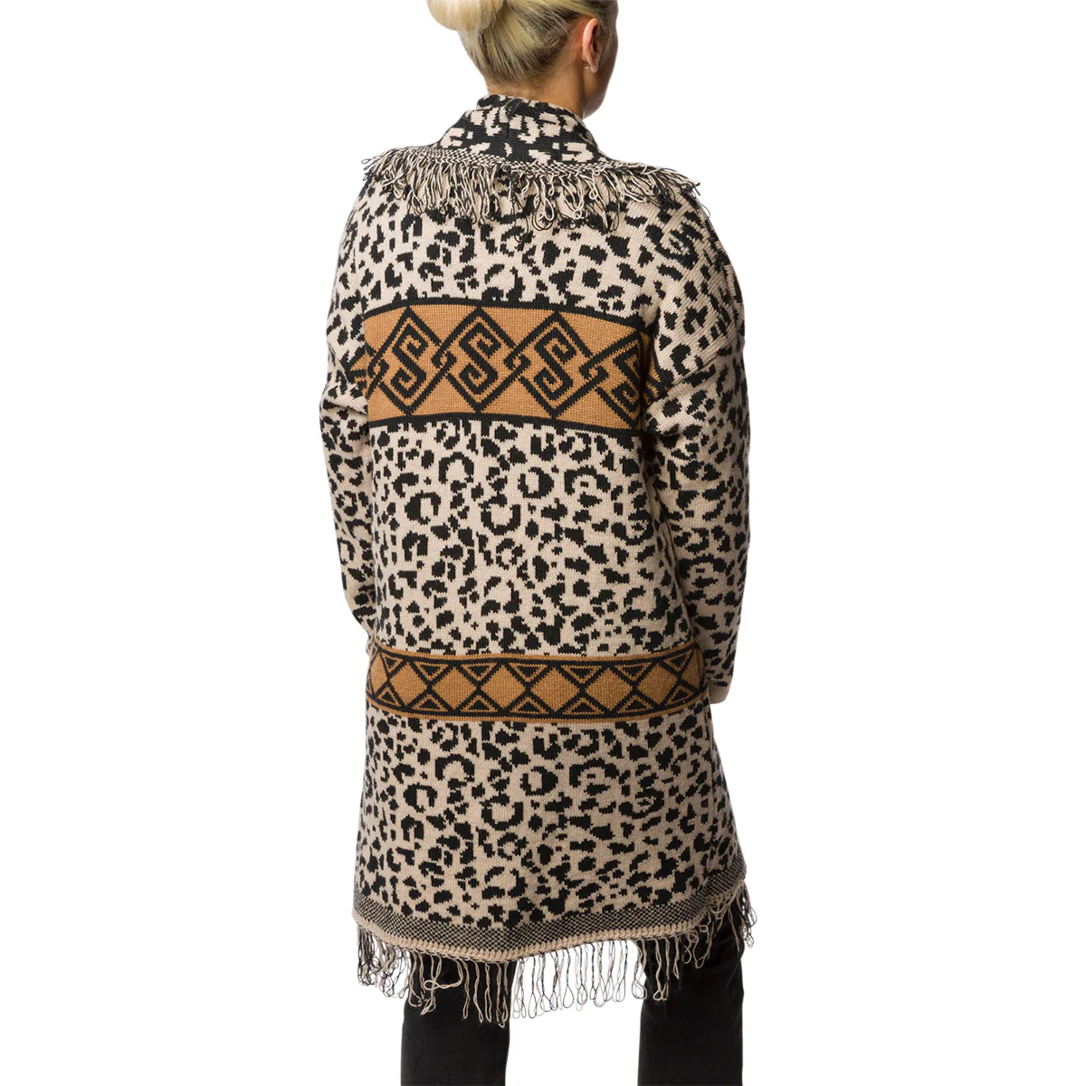 Cardigan lungo beige animalier da donna con frange Swish Jenans - Image 2