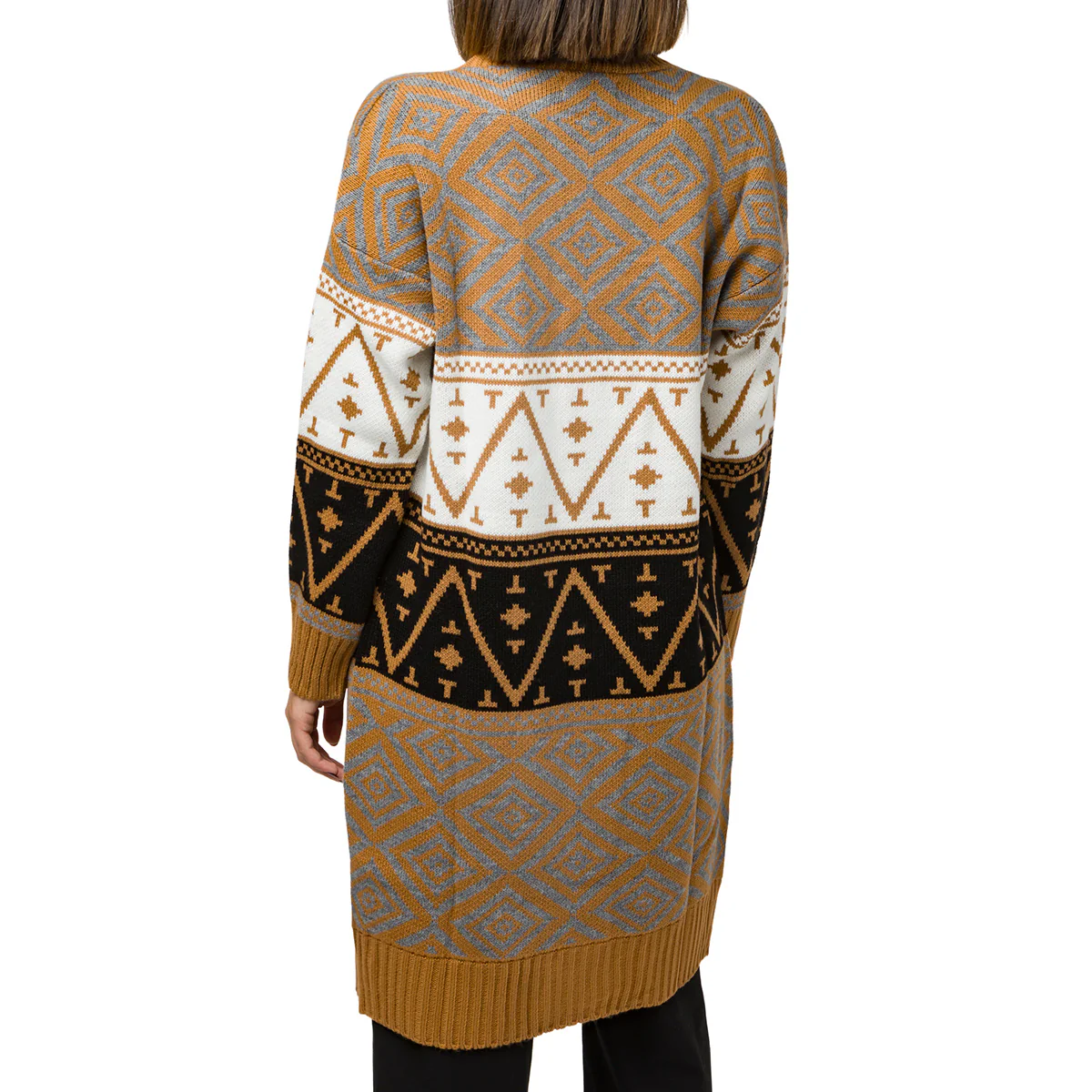 Cardigan lungo da donna marrone a fantasia multicolore Swish Jeans - Image 2