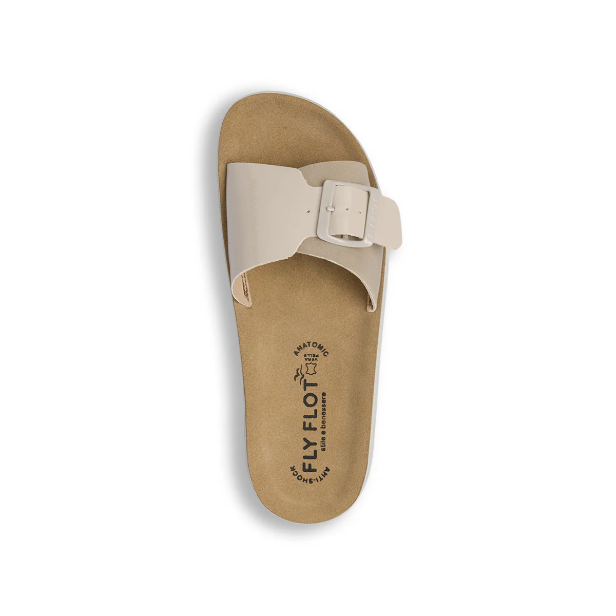 Ciabatte a fascia da Donna beige con fibbia e soletta in pelle Fly Flot - Image 2