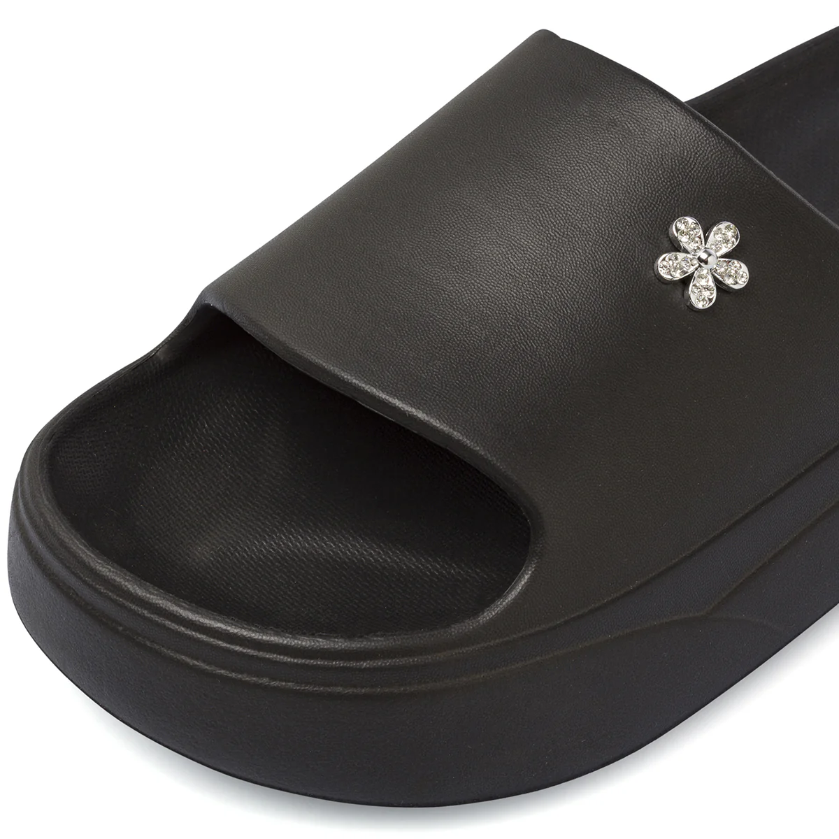 Ciabatte a fascia da Donna nere con fiore in strass e suola alta Griff - Image 5