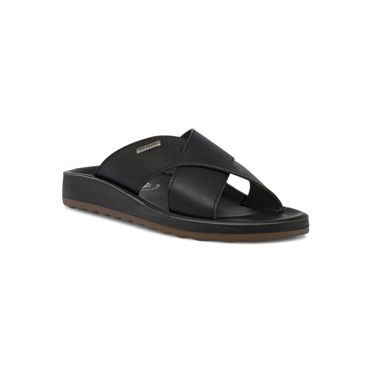 Ciabatte a fascia incrociata Uomo nere con soletta in pelle Fly Flot - Image 2