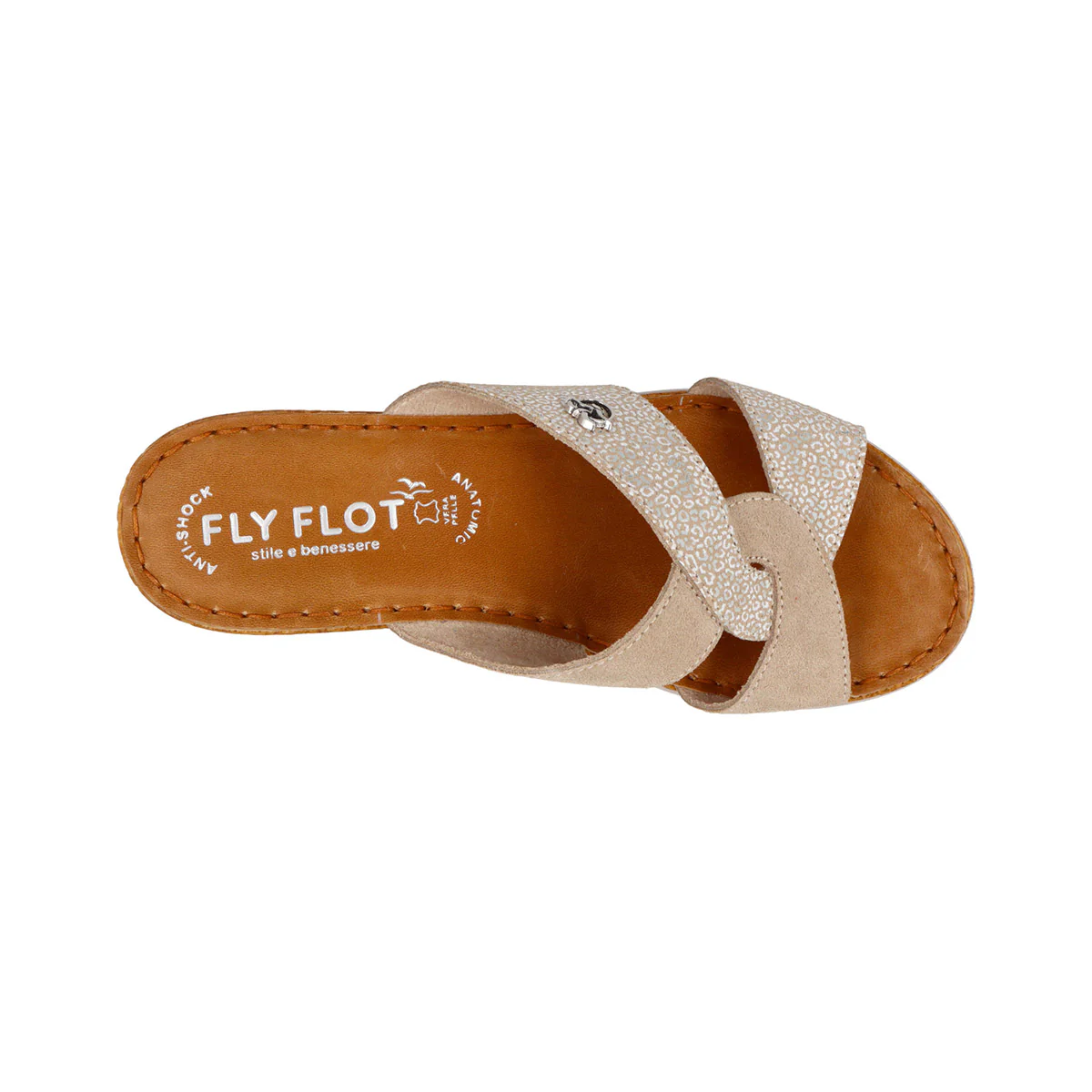 Ciabatte beige da Donna con dettaglio incrociato e stampa animalier Fly Flot - Image 4