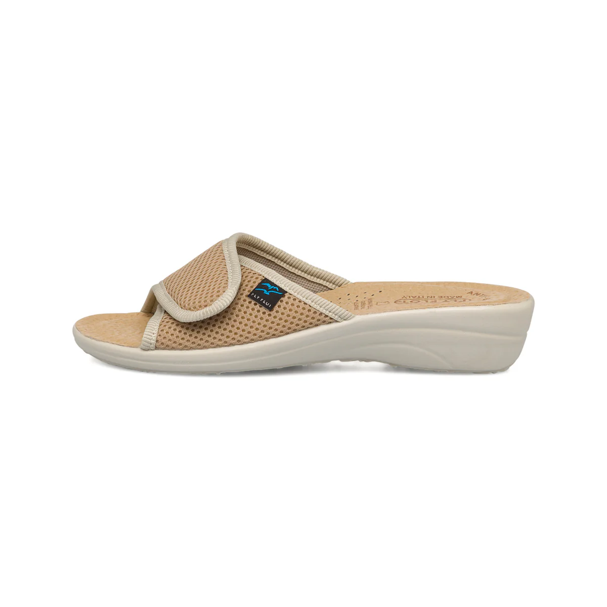 Ciabatte beige da donna con sottopiede in pelle Fly Flot