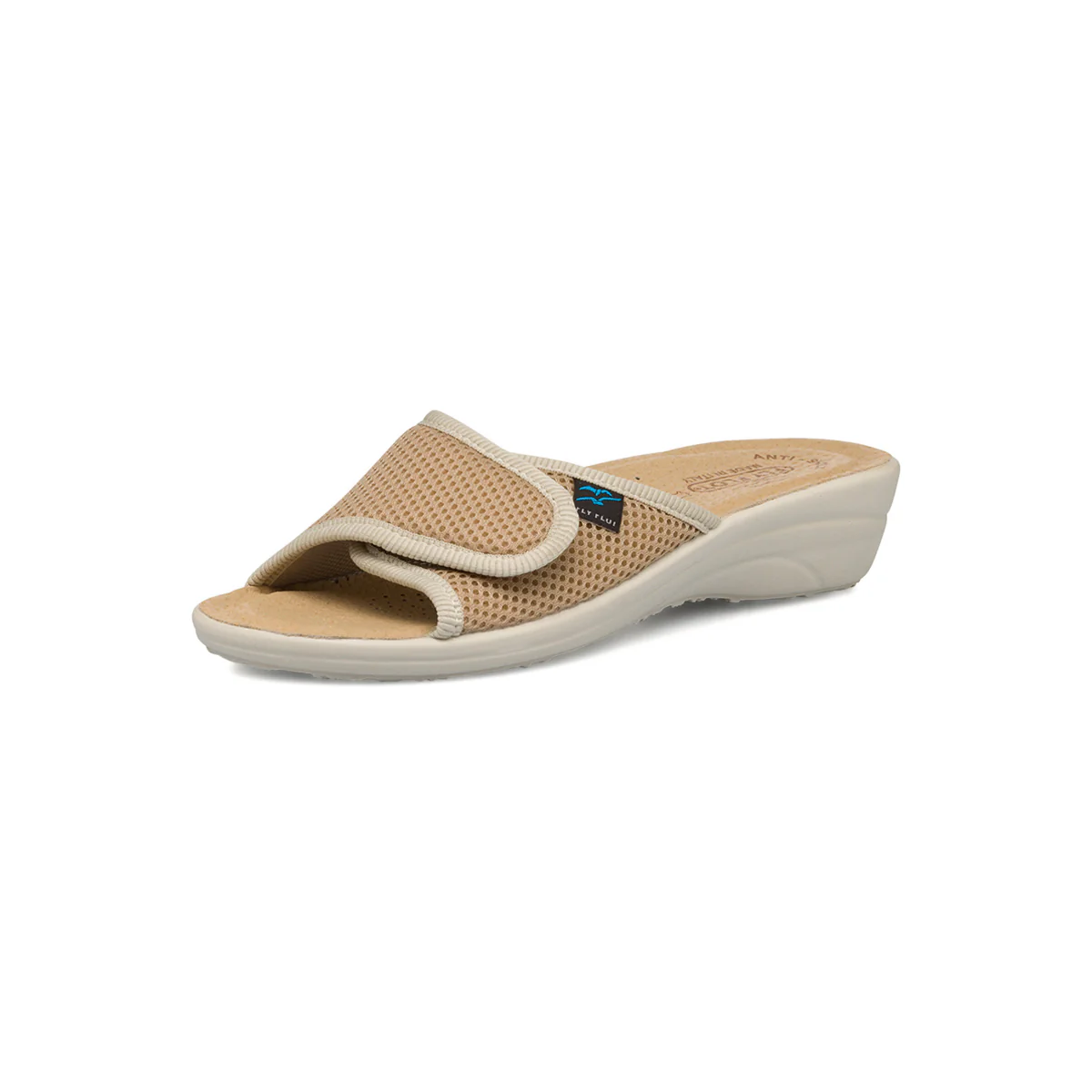 Ciabatte beige da donna con sottopiede in pelle Fly Flot - Image 2