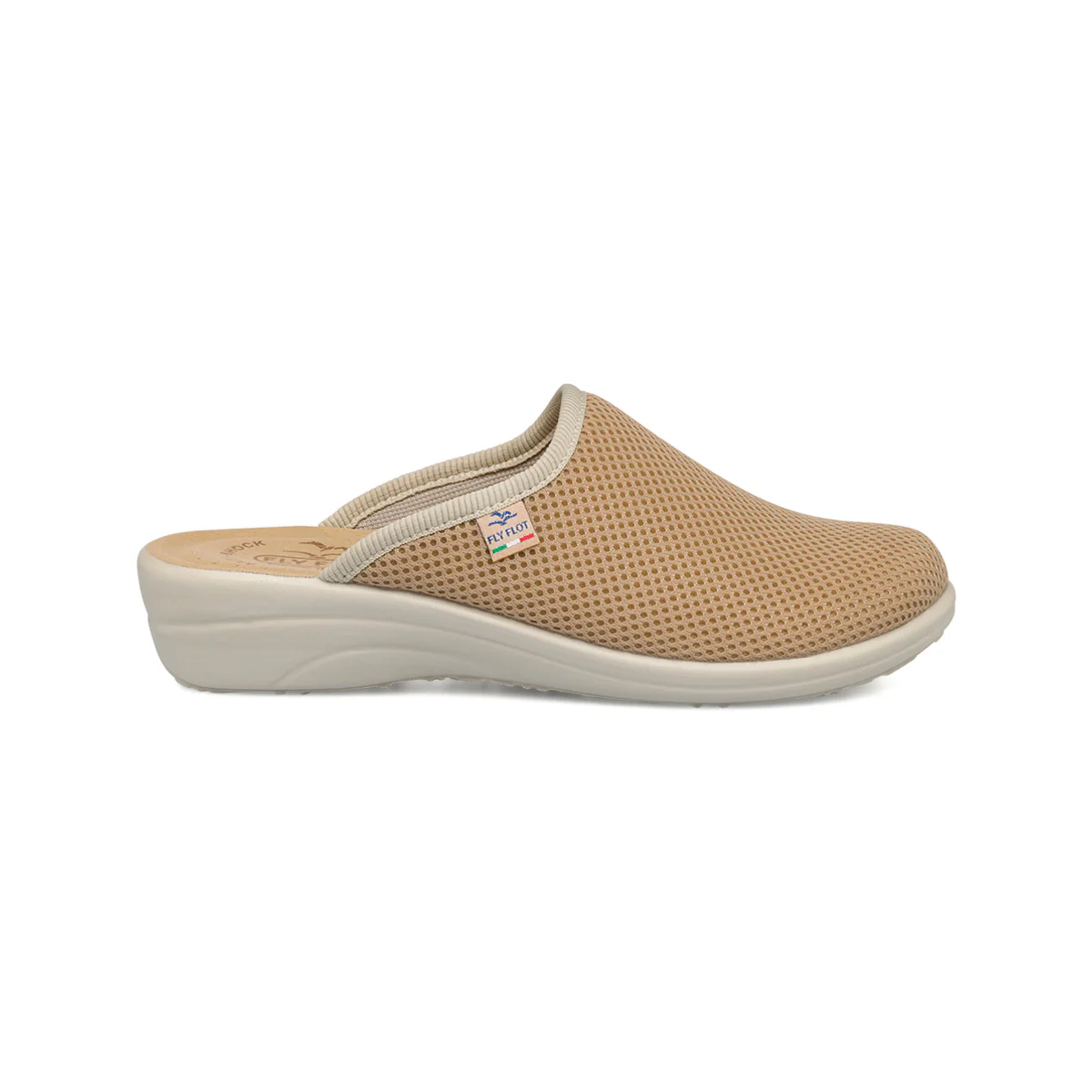 Ciabatte beige da donna con sottopiede in pelle Fly Flot