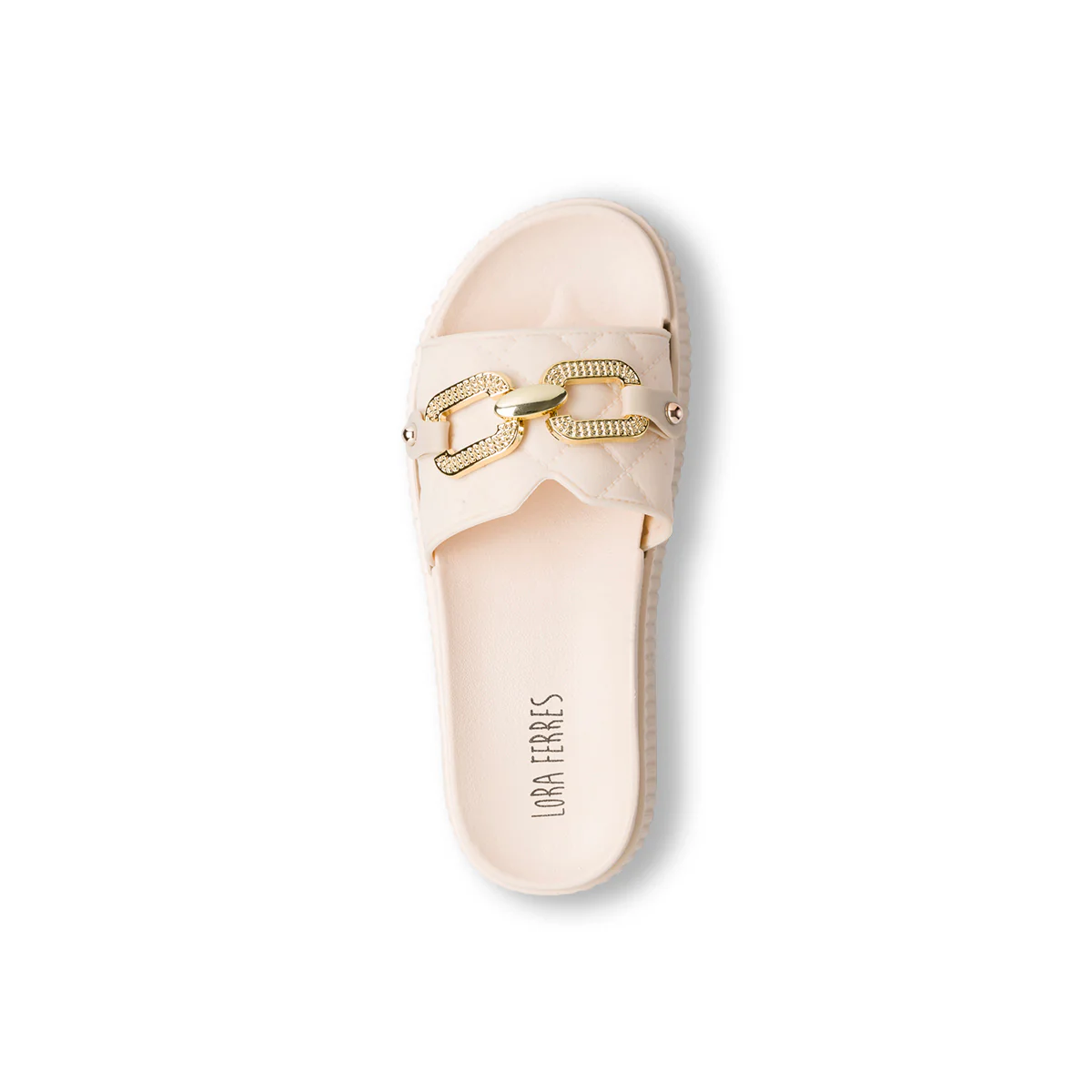 Ciabatte beige trapuntate da donna con morsetto e strass Lora Ferres - Image 5