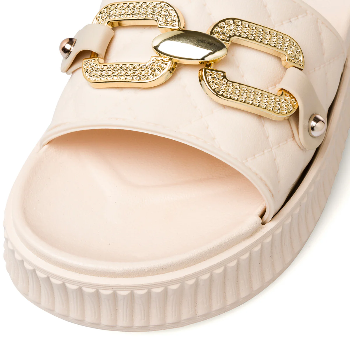 Ciabatte beige trapuntate da donna con morsetto e strass Lora Ferres - Image 6