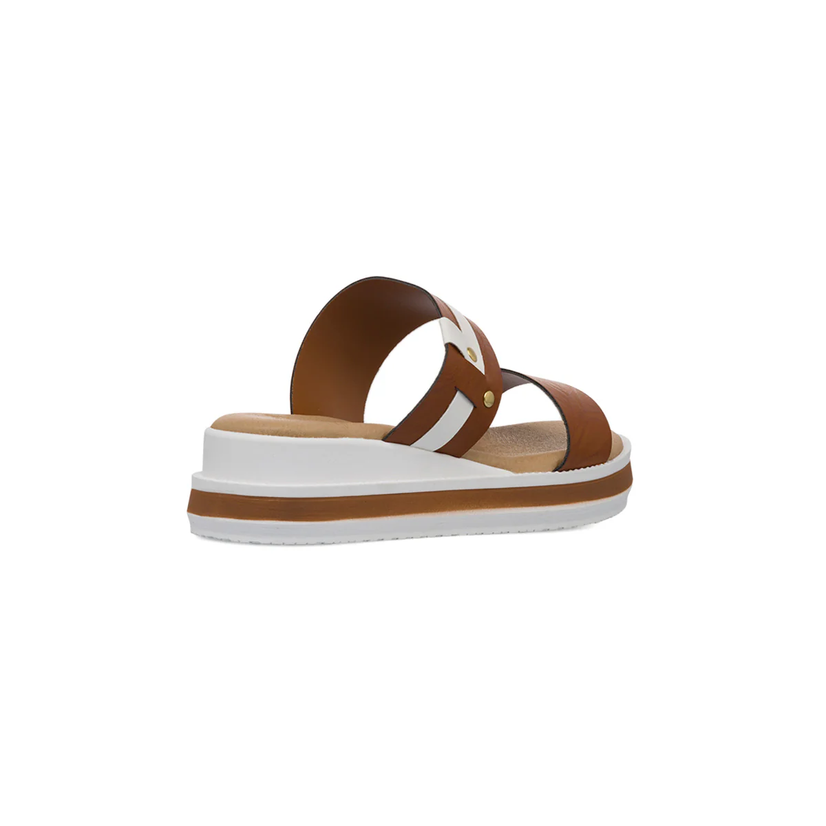 Ciabatte con zeppa comfort bicolore cuoio e bianco da Donna P Soft - Image 3