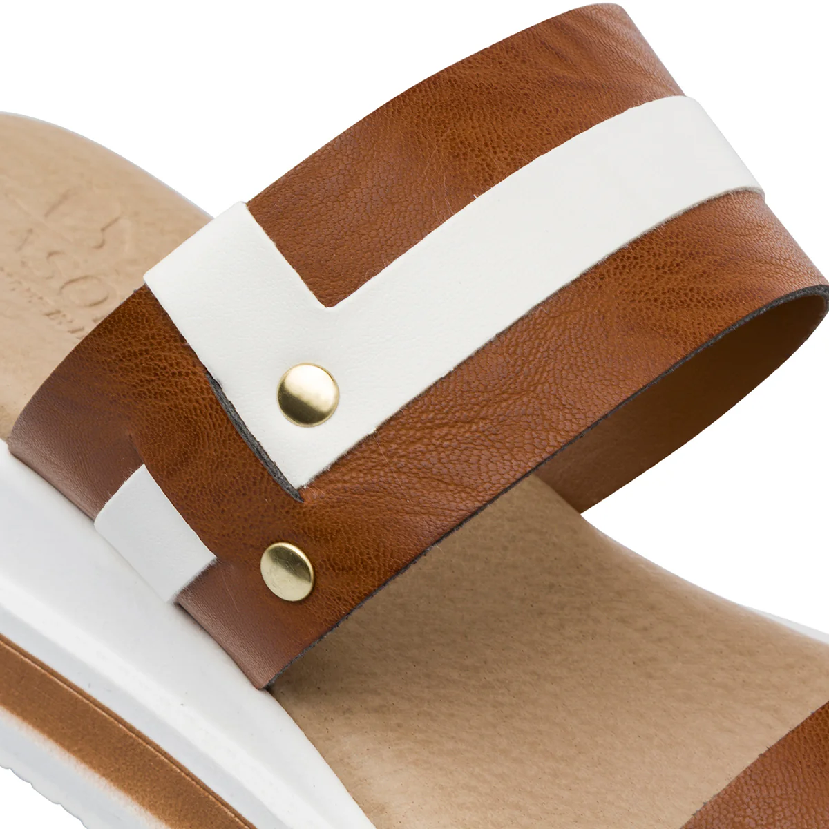 Ciabatte con zeppa comfort bicolore cuoio e bianco da Donna P Soft - Image 4