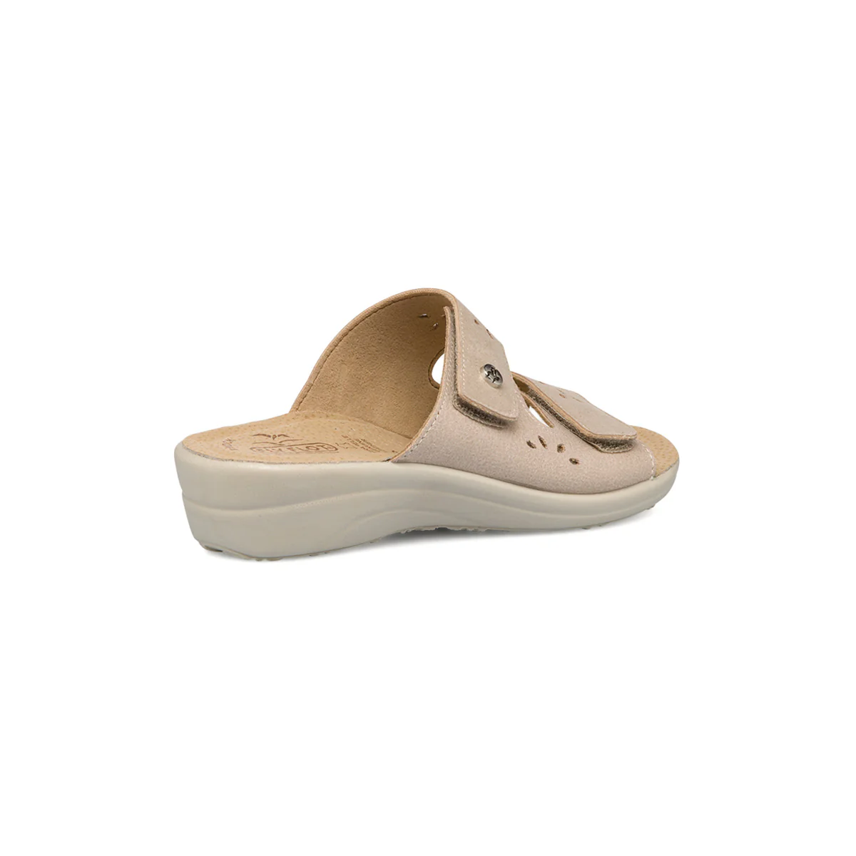Ciabatte da donna beige con sottopiede in pelle e dettagli traforati Fly Flot - Image 3