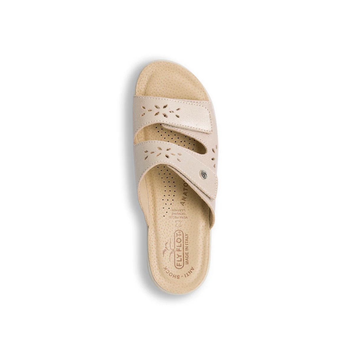 Ciabatte da donna beige con sottopiede in pelle e dettagli traforati Fly Flot - Image 4
