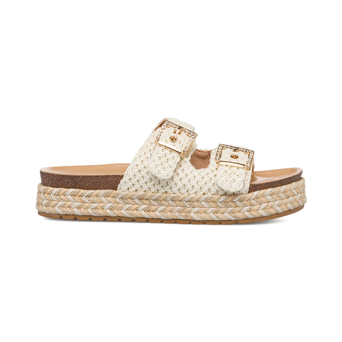 Ciabatte da donna bianche e beige con strass frontali e platform 4 cm Lora Ferres - Image 4