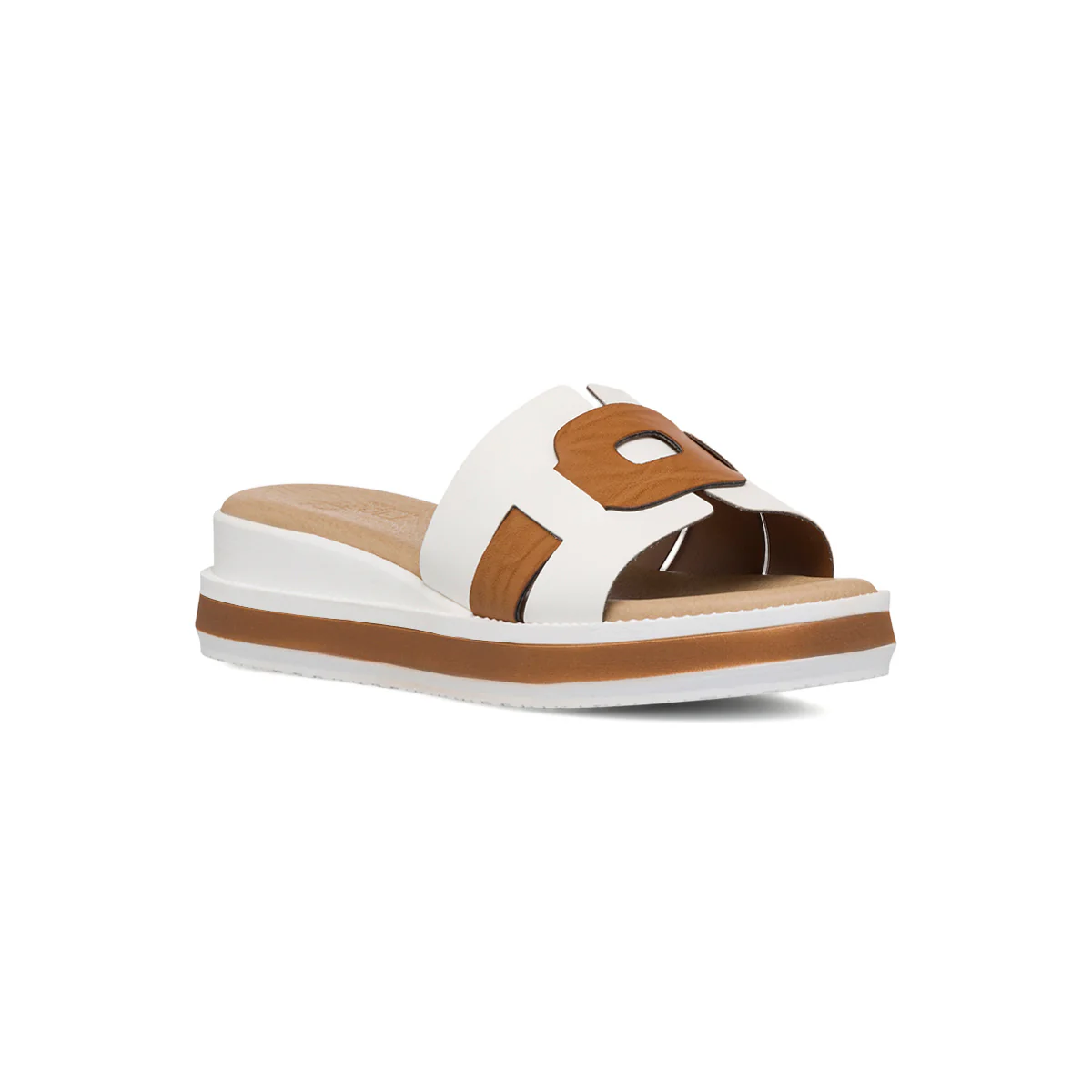 Ciabatte da donna bianco e marrone con zeppa 4,5 cm P Soft - Image 2