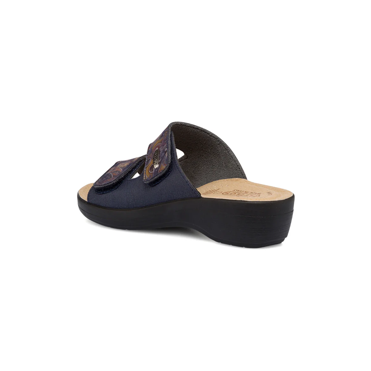 Ciabatte da donna blu con sottopiede in pelle e stampa a contrasto Fly Flot - Image 3