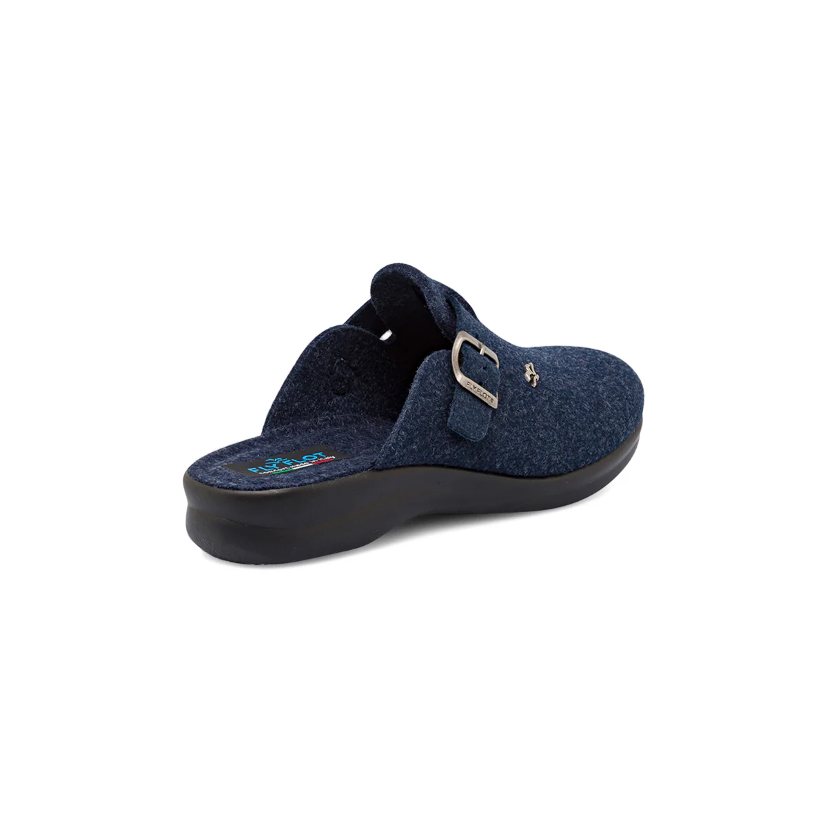 Ciabatte da donna blu in tessuto con fibbia e logo decorativo Fly Flot - Image 3