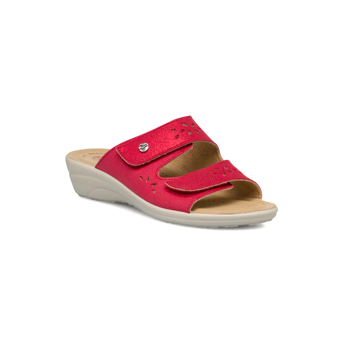 Ciabatte da donna rosse con sottopiede in pelle e dettagli traforati Fly Flot - Image 2