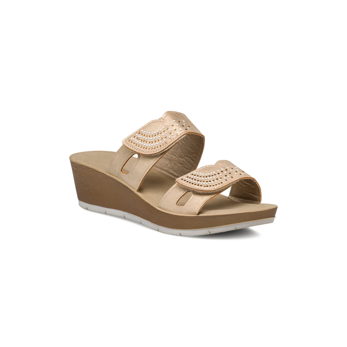 Ciabatte doppia fascia beige da donna con velcro e strass InBlu - Image 2