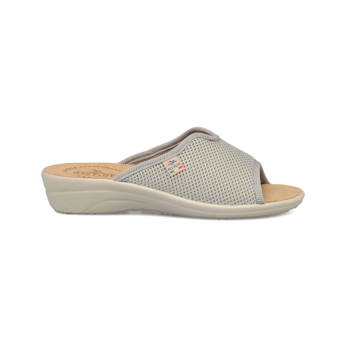 Ciabatte grigie da donna con sottopiede in pelle Fly Flot