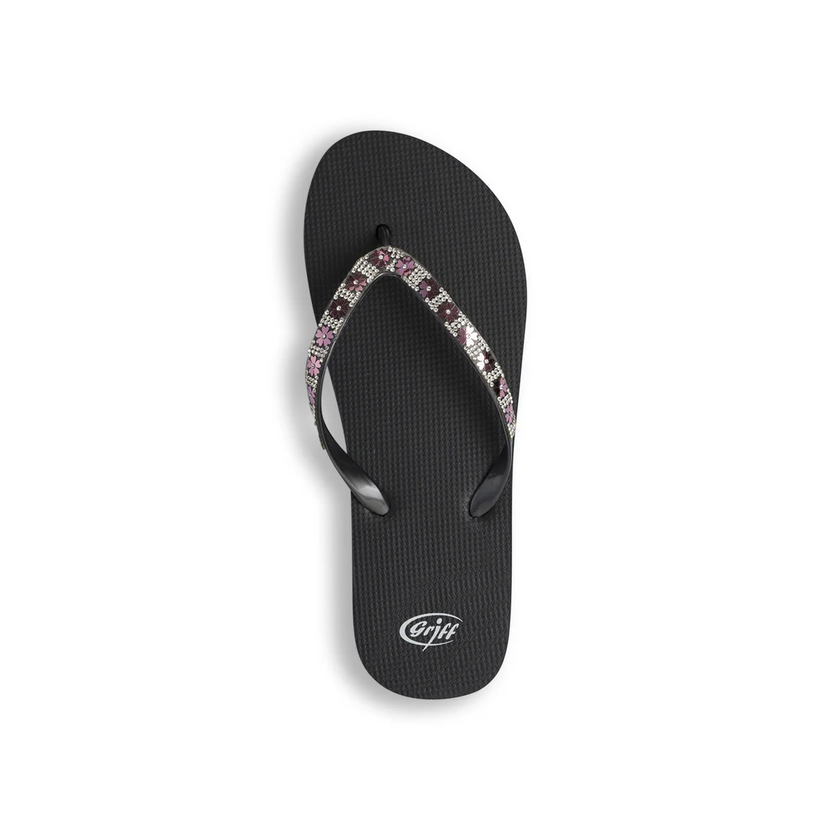 Ciabatte infradito alte nere da Donna con strass e fiori Griff