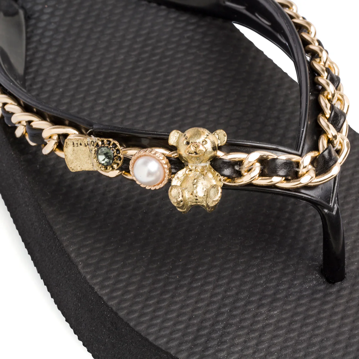 Ciabatte infradito da donna nere con strass e dettagli in metallo Lora Ferres - Image 11