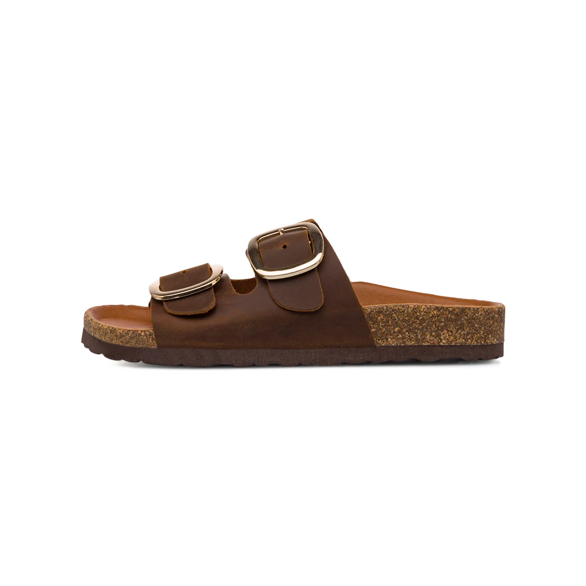 Ciabatte marroni da Donna in pelle con fibbie P Essentials - Image 2