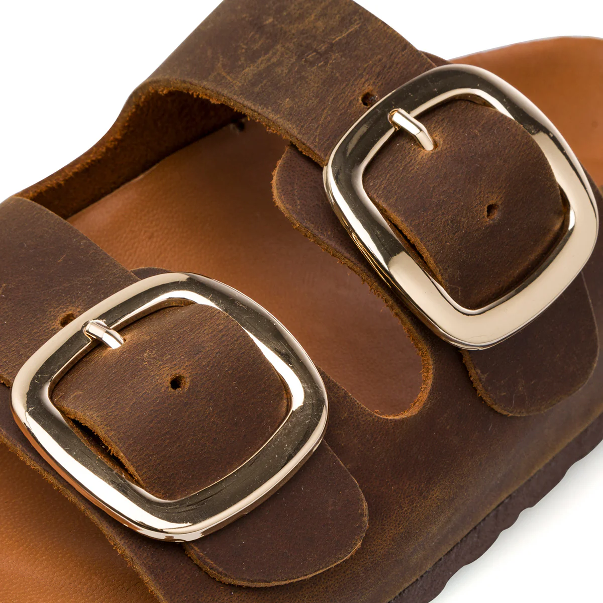 Ciabatte marroni da Donna in pelle con fibbie P Essentials - Image 4