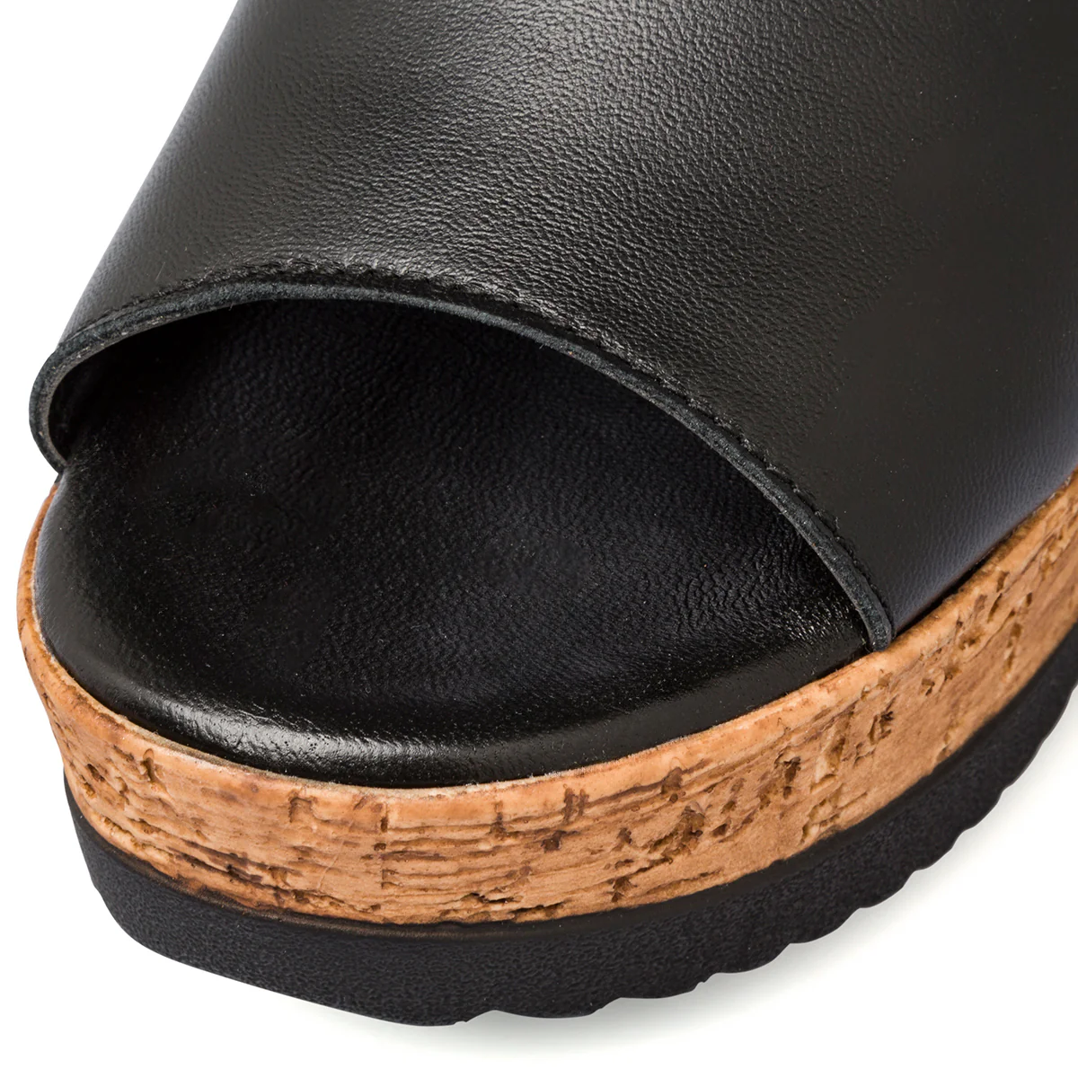 Ciabatte nere  in pelle da donna con zeppa 7 cm Primo Piano - Image 5