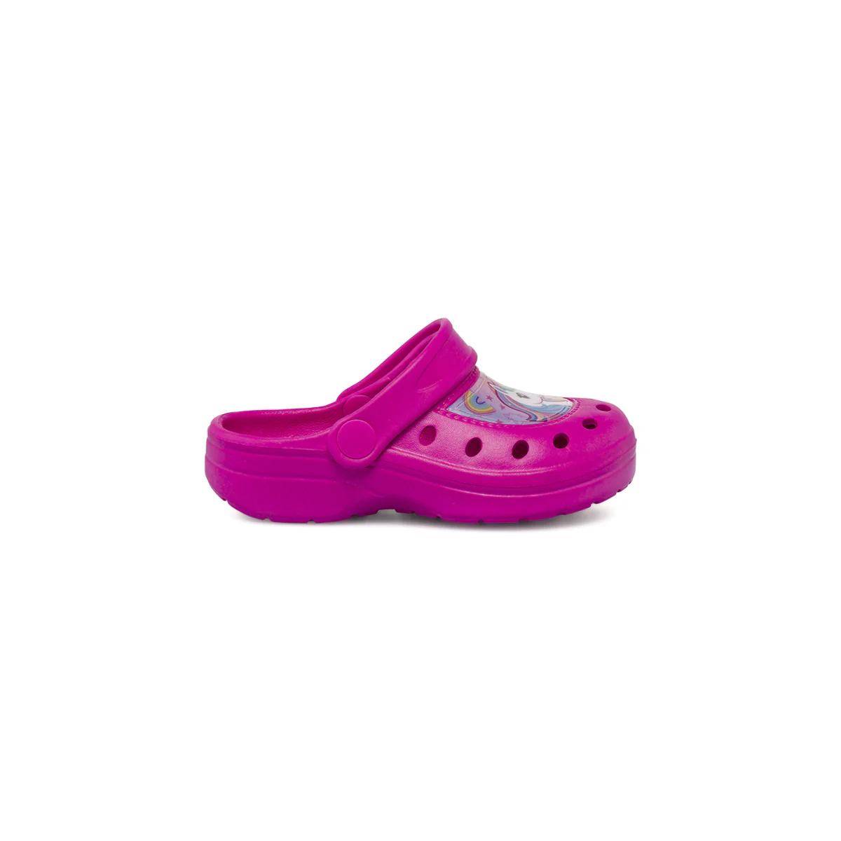 Ciabatte sabot fucsia da Bambina con patch e fori Unicorno