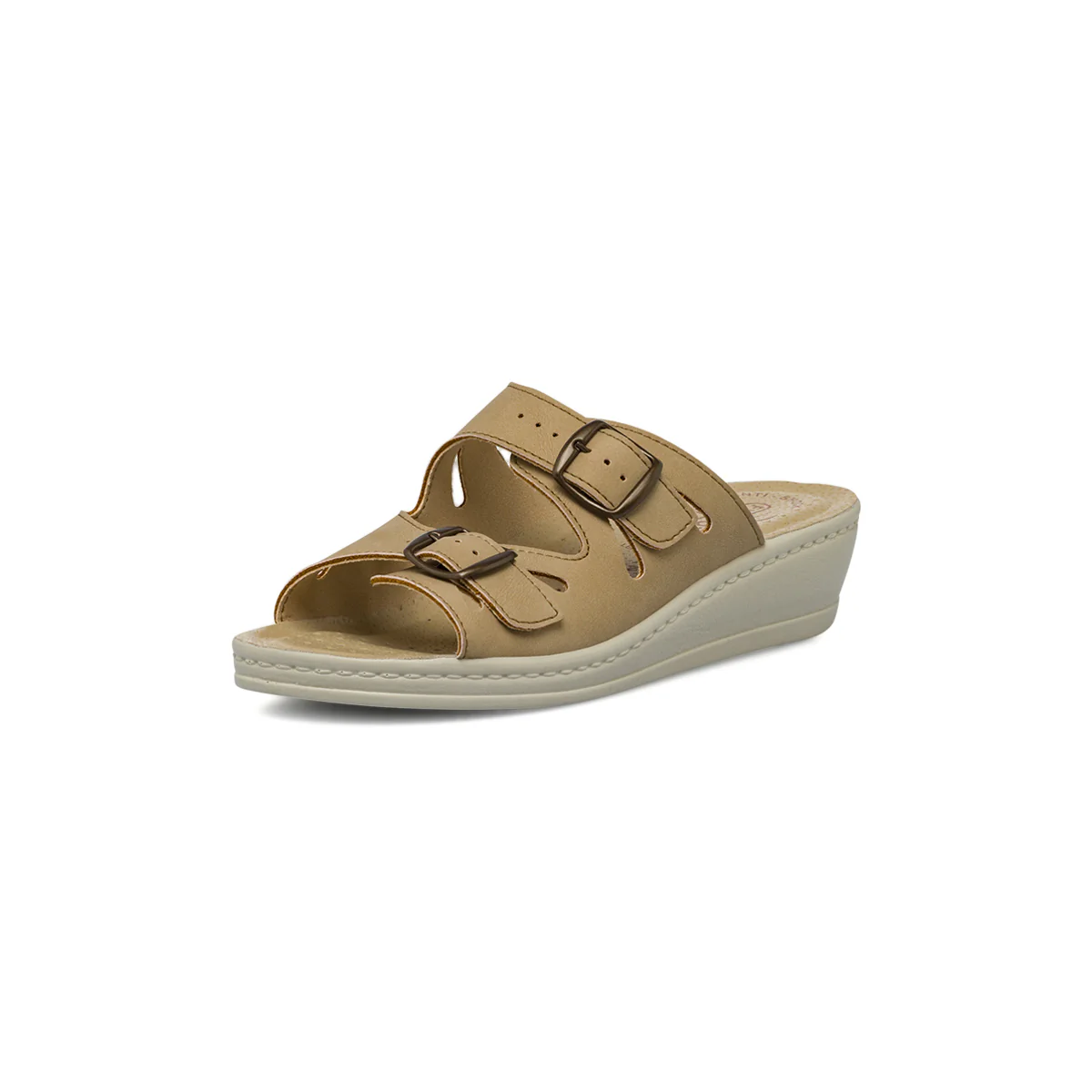 Ciabatte sanitarie taupe da Donna in pelle con zeppa Fly Flot - Image 2