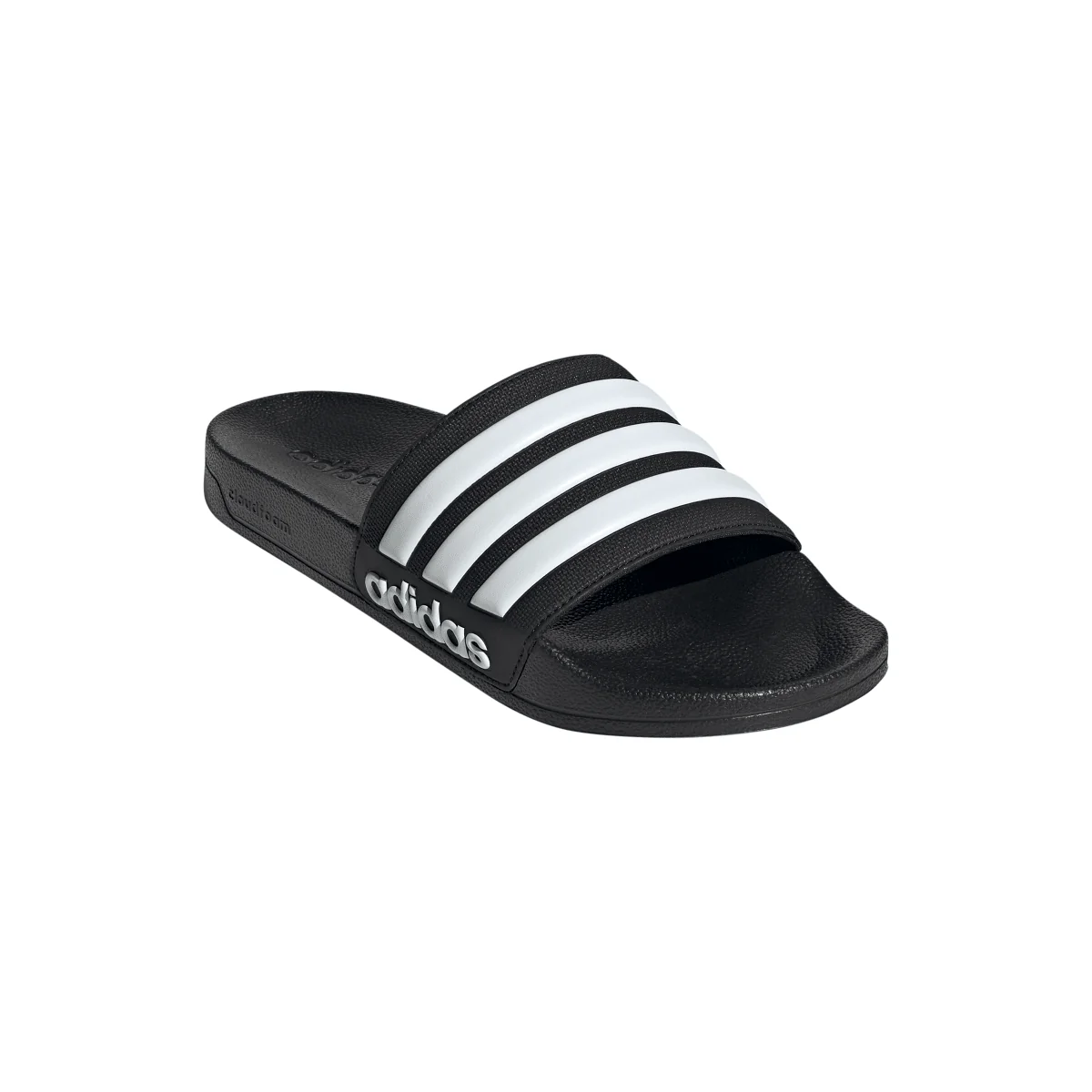Ciabatte Unisex nere con tre strisce bianche e logo adidas - Image 3