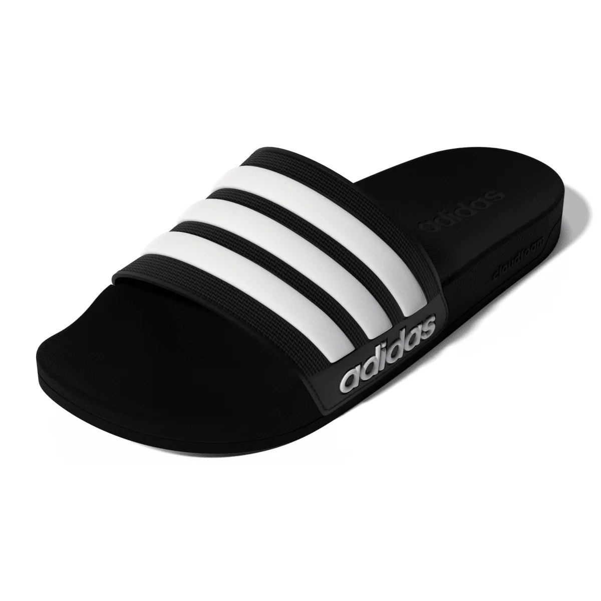 Ciabatte Unisex nere con tre strisce bianche e logo adidas - Image 6