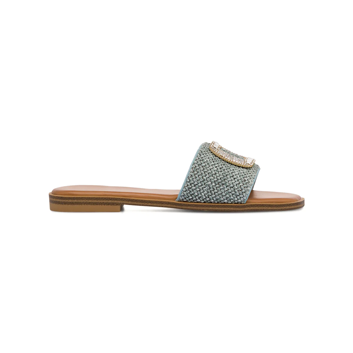 Ciabattine Azzurre da Donna con fibbia gioiello effetto Rafia Swish Jeans
