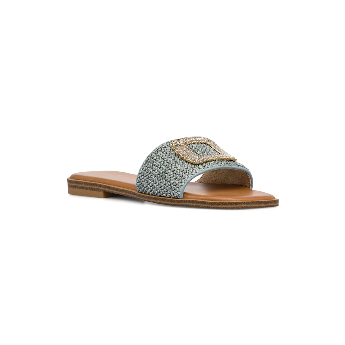 Ciabattine Azzurre da Donna con fibbia gioiello effetto Rafia Swish Jeans - Image 2