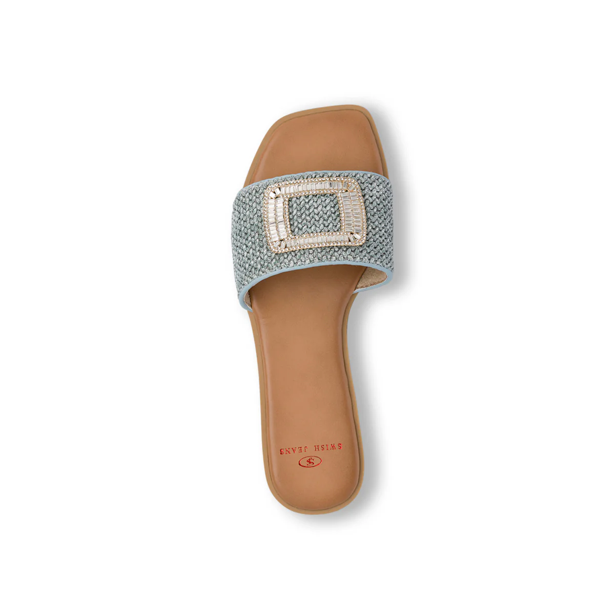 Ciabattine Azzurre da Donna con fibbia gioiello effetto Rafia Swish Jeans - Image 4