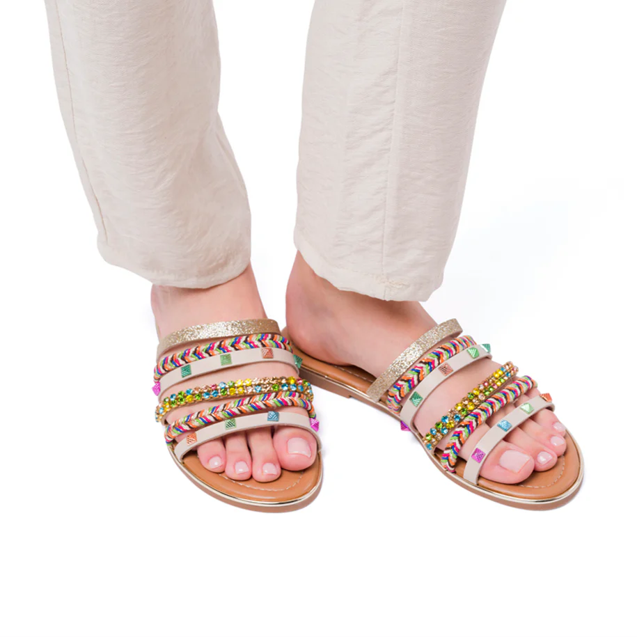 Ciabattine Beige da Donna con dettagli etnici Lora Ferres